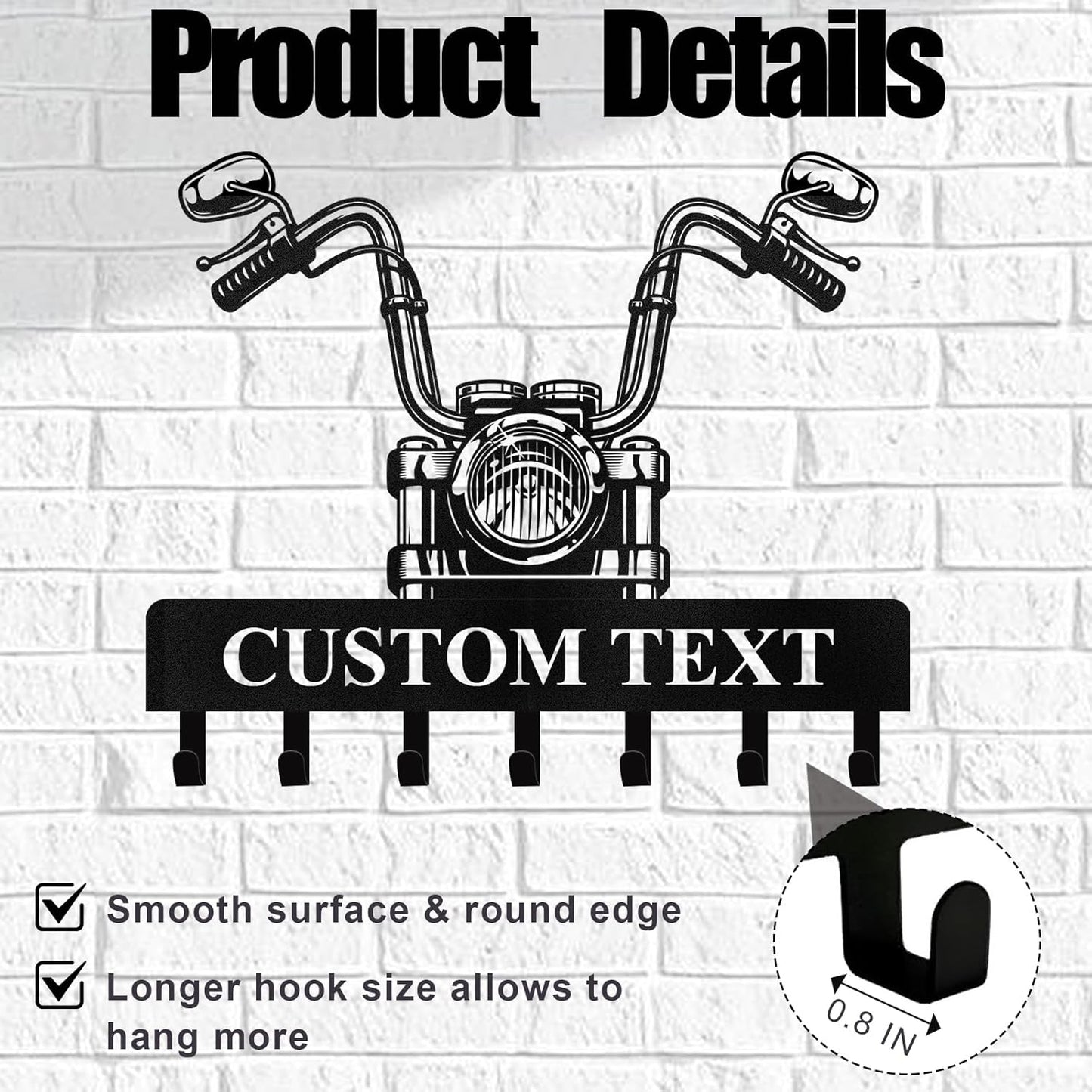 Personalized Key Rack Wall Mount - Custom Motorcycle Key Holder for Wall, Coat Rack Organizer, Jacket Holder, Key Hanger Wall Decor for Garage Entryway Office, Gift for Motorcycle Lovers