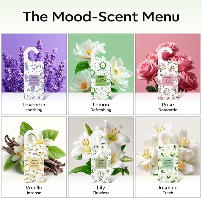 MYARO Large Hanging Sachets Scented for Drawer and Closet, 12 Pcs Potpourri Bags Long Lasting Air Freshener for Home Car House (White Gardenia)