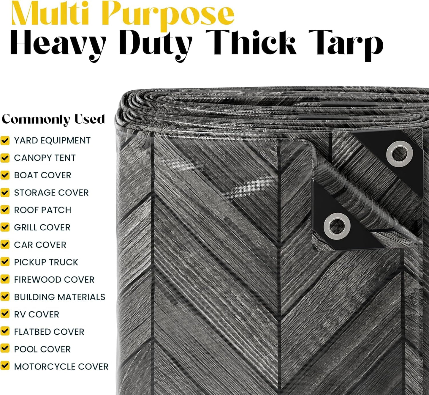 Core Tarps Extreme Heavy Duty 20 Mil Tarp Cover, Waterproof, UV Resistant, Rip and Tear Proof, Poly Tarpaulin with Reinforced Edges for Roof, Camping, Patio, Pool, Boat (Grey Wood/Black 30′ X 40′)