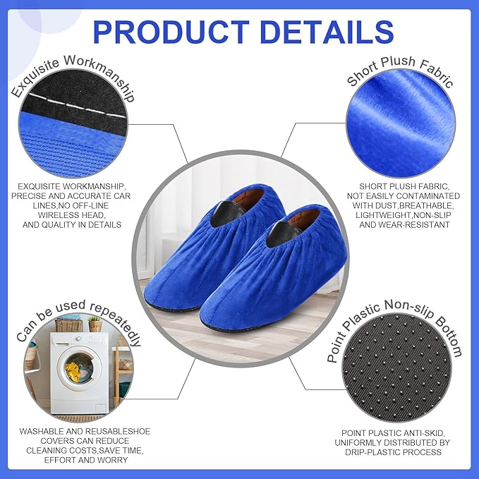 JaGely 11 Pairs Reusable Non Slip Cloth Shoe Covers Washable Thickened Boot Shoe Covers for Indoors and Households (Blue)