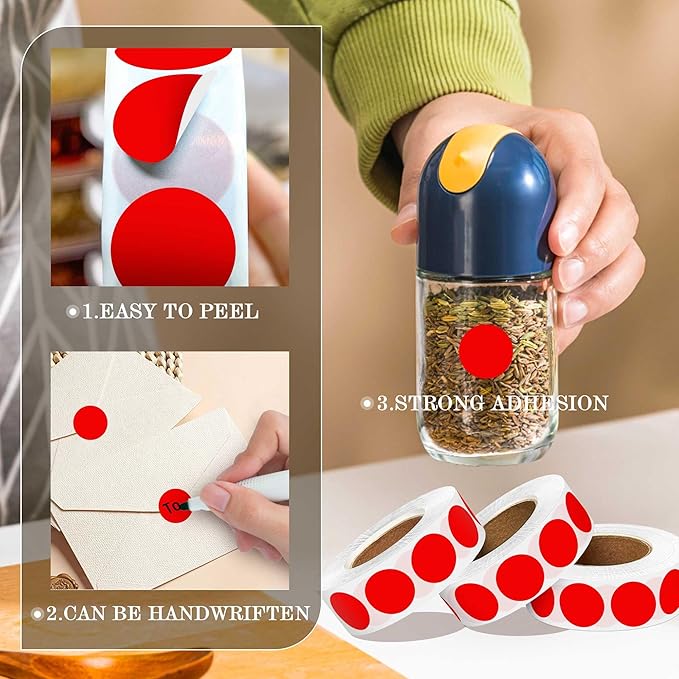 0.75 Inch 4 Rolls of 4000 Colorful Dots Sealing Stickers,3/4" Round Permanent Adhesive Color Coding Labels,Red Dots Stickers for Home Decorative, Storage Bins, Moving Containers & Organization