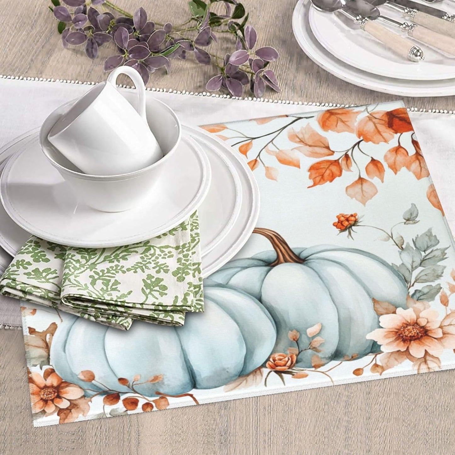 Dish Drying Mat Pumpkin Fall Leaf Thanksgiving for Kitchen Counter Absorbent 16x18 Inch Microfiber Dishes Plate Glass Dry Draining Pad Reversible Washable