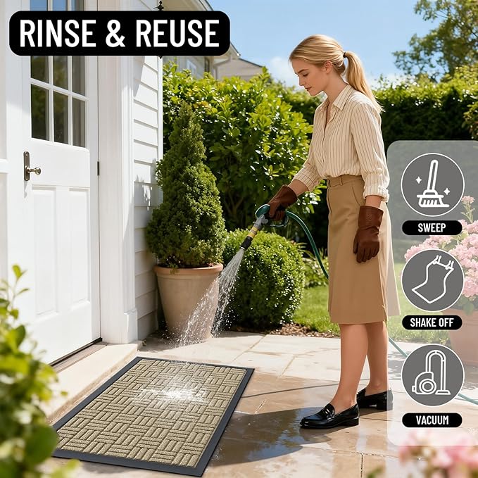 OLANLY Front Door Mat Outside Entrance 35x23, Absorbent, Heavy Duty Sturdy Natural Rubber Doormat Indoor Outdoor, Stain and Fade Resistant, Non-Slip Backing Low Profile Floor Mat for Entryway, Beige