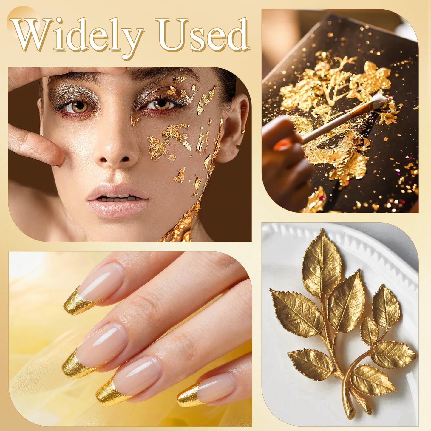 600Pcs Gold Leaf Sheets, 5.1"x5.1" Imitation Transfer Gold Leaf Sheets for Art, No Edible Glitter Gold Flakes Foil Paper Sheets for Nail Painting Jewelry Furniture Renovation & Gilding DIY Crafts