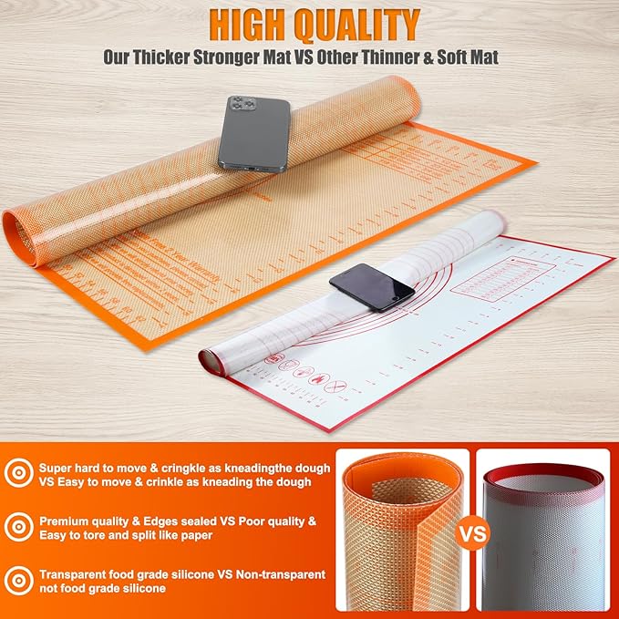 Silicone Pastry Mat 36x24 Inch Nonstick Baking Mat -Perfect for Doug, Pastry, Dough Rolling, Kneading Board, Pie Crust, Fondant, Bread, Pasta/Pizza, Kitchen Counter Mat