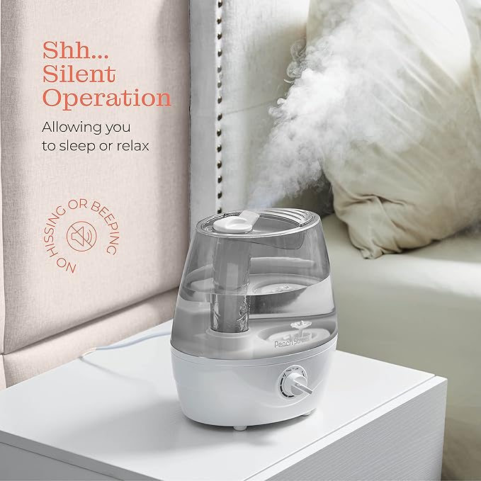 Cool Mist Humidifier - 2.2L Water Tank, for Bedroom, Baby, Quiet Ultrasonic Air Vaporizer, Adjustable Mist Level, 360 Nozzle Rotation, Auto-Shut Off, Large Area Humidifiers Easy Fill and Clean (Grey)