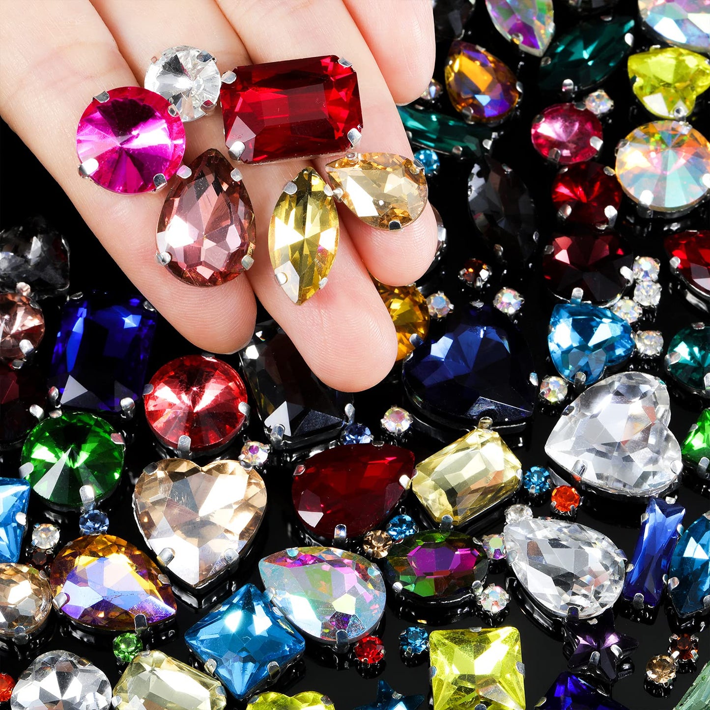 460 Pieces Sew on Rhinestones Glass Sewing Claw Gemstones and Crystals Metal Back Prong Setting Sewing Rhinestones for Clothes DIY Crafts Clothes Shoes Bag (Mixed Color)