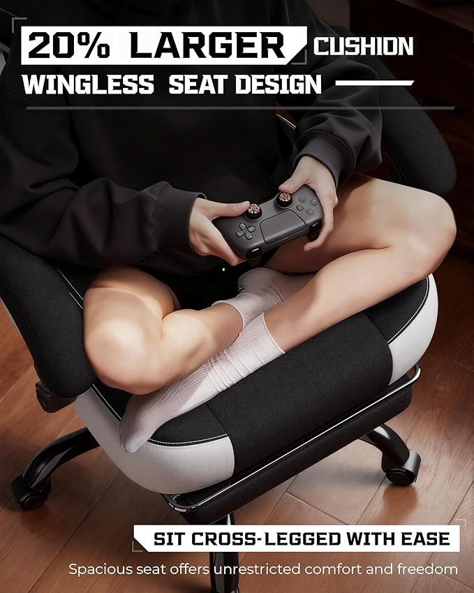 GTPLAYER Gaming Chair, Computer Chair with Footrest and Lumbar Support for Adults, 360°-Swivel Big & Tall Reclining Seat for Office or Gaming (Black)