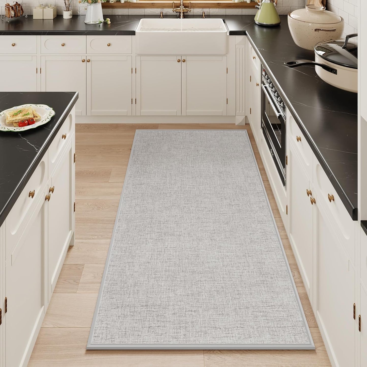 Mecko Bath Mat, Ultra Absorbent Quick Dry Bathroom Floor Mats-Rubber Non-Slip Thin Bathroom Rug Fit Under Door, Cozy Cloth Surface Shower Rug for Bathtub, Sink, Shower Room(Sliver Grey,24"x48")