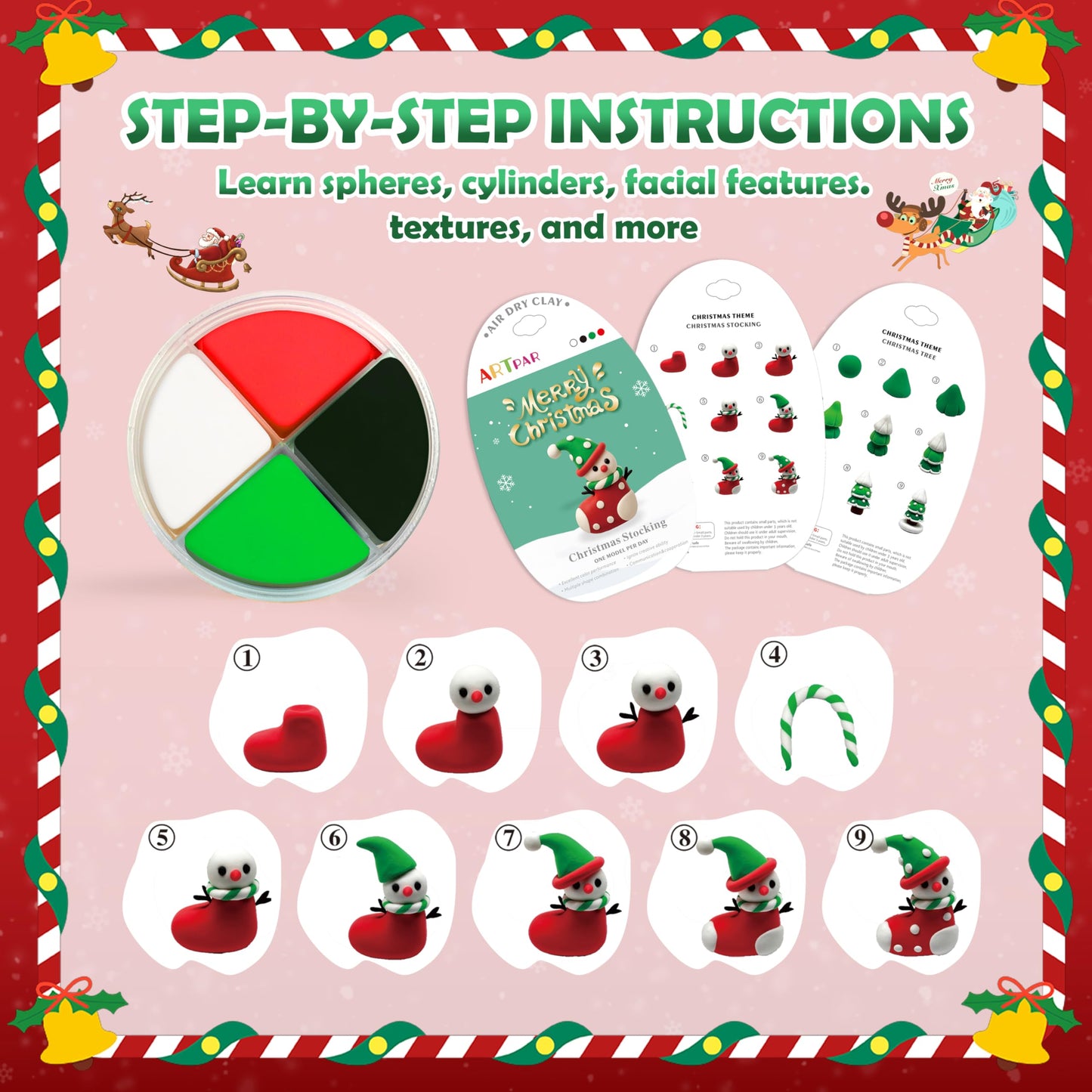 ARTPAR Air Dry Clay Kit for Kids,Christmas Crafts Supplies,12 Boxes Modeling Magic Clay Kit with Sculpting Tools Tutorials,Xmas Snowman Holiday Party Decor Gifts for Boys & Girls Age 3-12 Years