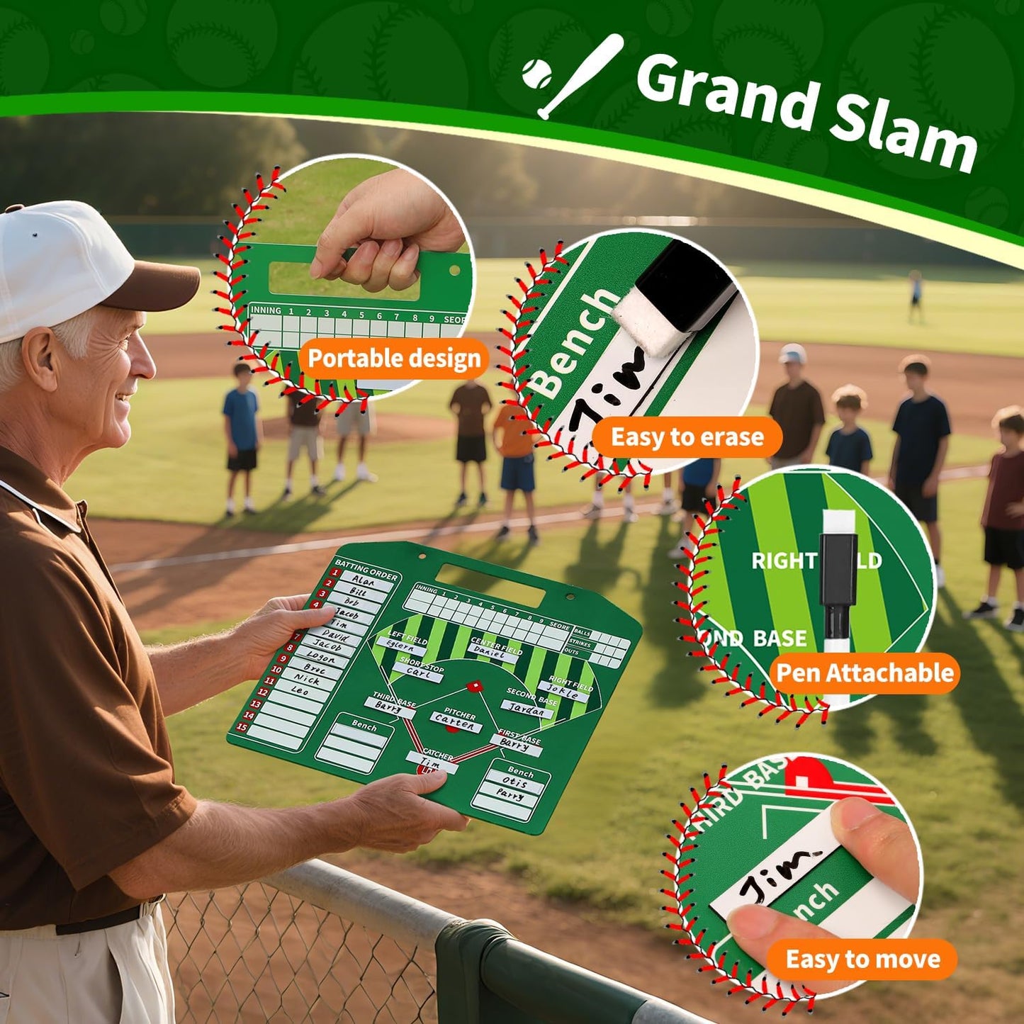 Metal Magnetic Baseball Lineup Board, Durable Softball Line up Board for Field Batting Position Coaching Equipment Accessories, Dugout 40 Dry Erase Magnet Marker Sheets Cards Baseball Clipboard