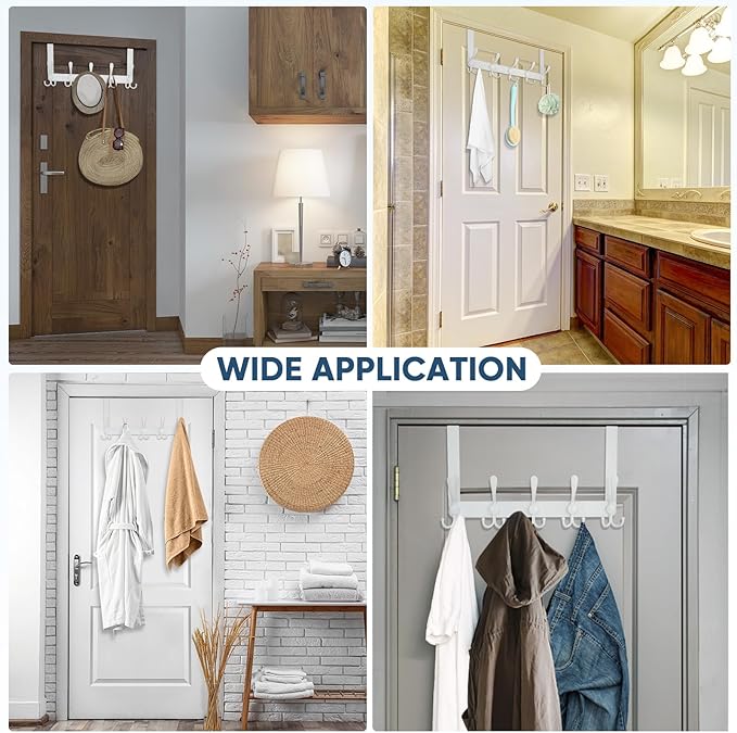 TICONN Over The Door Hooks, 5 Heavy Duty Tri Coat Rack All Metal Coat Hanger for Bathroom Bedroom Dorm (White, 1PK, Fit 1-3/4" Doors)