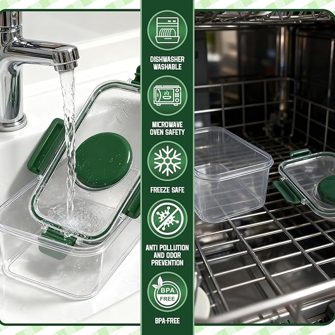Upgrade Salad Container with Dressing Cup & Fork - Leakproof Airtight Salad Box, BPA-Free & Dishwasher Safe, 8.27×5.5×4.33in Compact Meal Prep Container for Office/Picnic (Green)