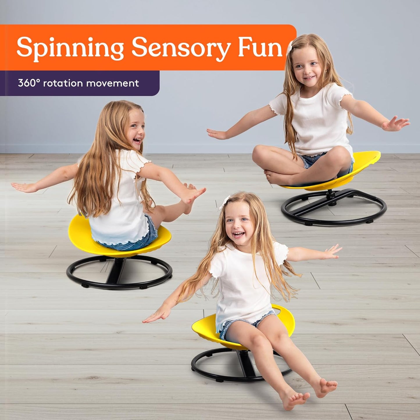 Special Supplies Smile Spinning Chair for Kids- Versatile Kids Sit and Spin Sensory Chair for Training Body Coordination for Playroom, Bedroom, or Nursery (Yellow)