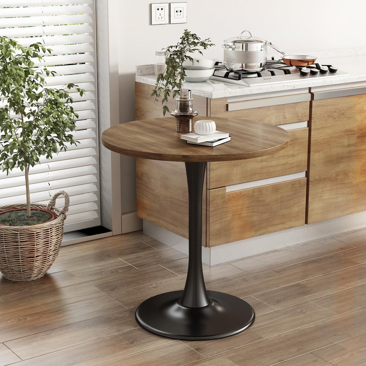 Wood Round Table Modern Dining Table Tulip Round Kitchen Table Wooden Mid Century Coffee Table for Living Room 31.5 inch
