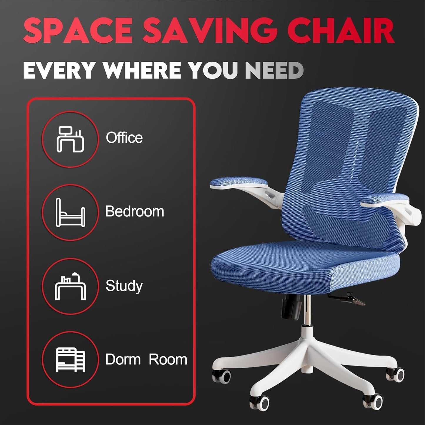 Ergonomic Office Chair - Comfy Desk Chairs with Wheels and Arms, 400LB Heavy Duty Mesh Computer Chairs with Comfortable Lumbar Back Support for Home Office, Bedroom, Study and College Dorm