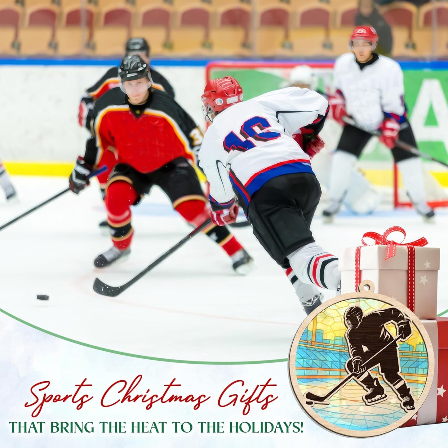 FLAGWIX Hockey Christmas Ornaments - Suncatcher Christmas Ornaments 2025 for Tree Decorations - Ice Hockey Gifts for Boys 8-12, Sports Gifts for Boys 8-12 Mom Dad Friends Coach