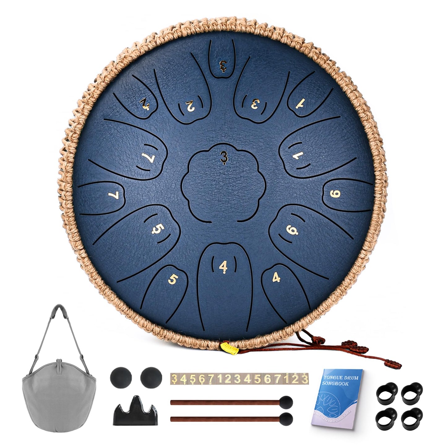 Natraldrum Steel Tongue Drum, 13 Inch 15 Notes Tongue Drums, C Key Handpan Drum Instruments for Kids Adults, Steel Drum with Mus