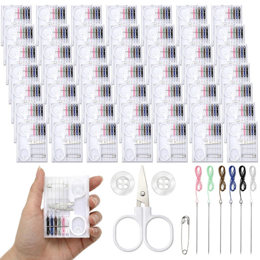Lyksgir 50 Boxes Quick Fix Sewing Kits Bulk, Small Travel Sewing Box, Portable Pre-Threaded Needle Emergency Repair Tool, Including 2 Buttons, 6 Colors of Thread, 1 pin, and Scissors
