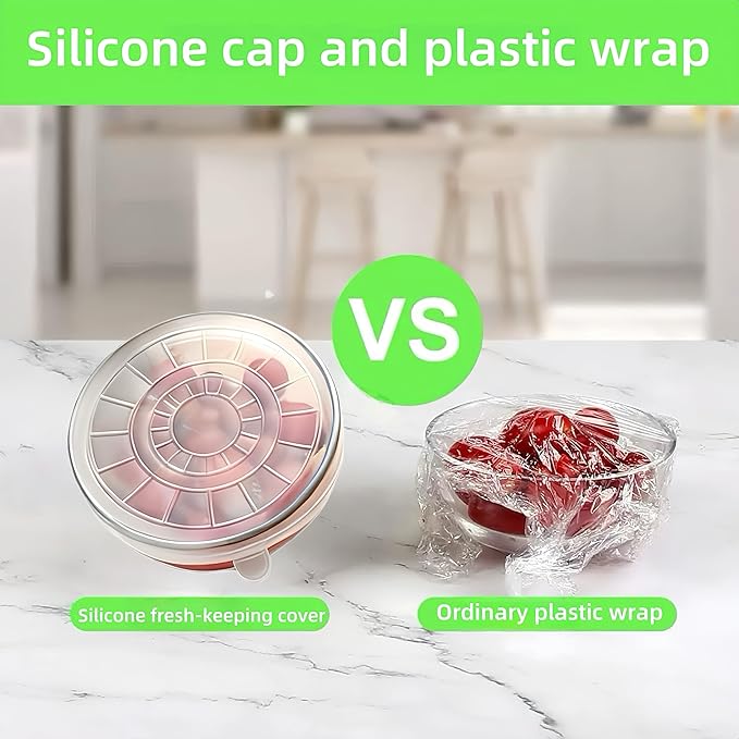6 sizes Silicone Stretch Lids and Seal Lids,Reusable Elastic Heat-Resistant Bowl Covers,Used for food storage,for cups,bowls jars,for ound & Rectangle Container (6-Piece Set）