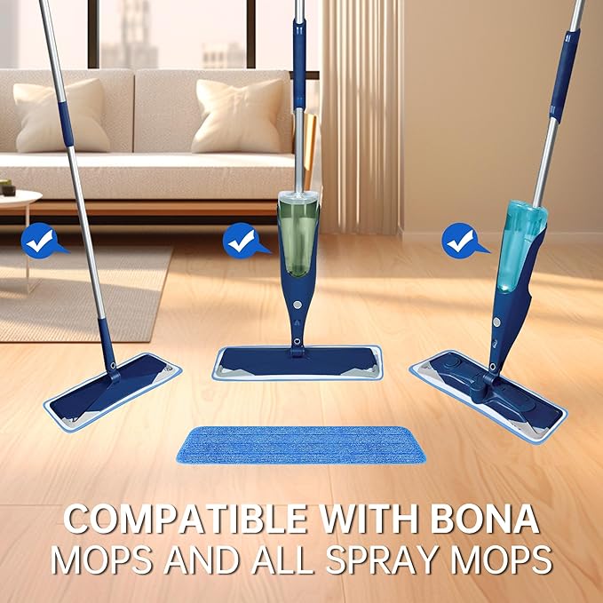 Onesimus Pack of 3 Microfiber Cleaning Pads Compatible with All Bona Spray Mops, Reusable 15''-18'' Microfiber Mop Pads, Hardwood Floor Cleaning Mop Pads Replacement, Machine Washes