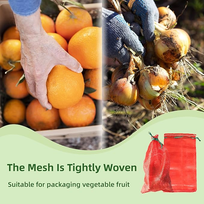 10 lb Mesh Onion Bags, 11"×18" Mesh Produce Bags Hanging Reusable Breathable Vegetable Storage Net Bag with Drawstring for Onions Potatoes Citrus Crawfish, Red (Pack of 10)