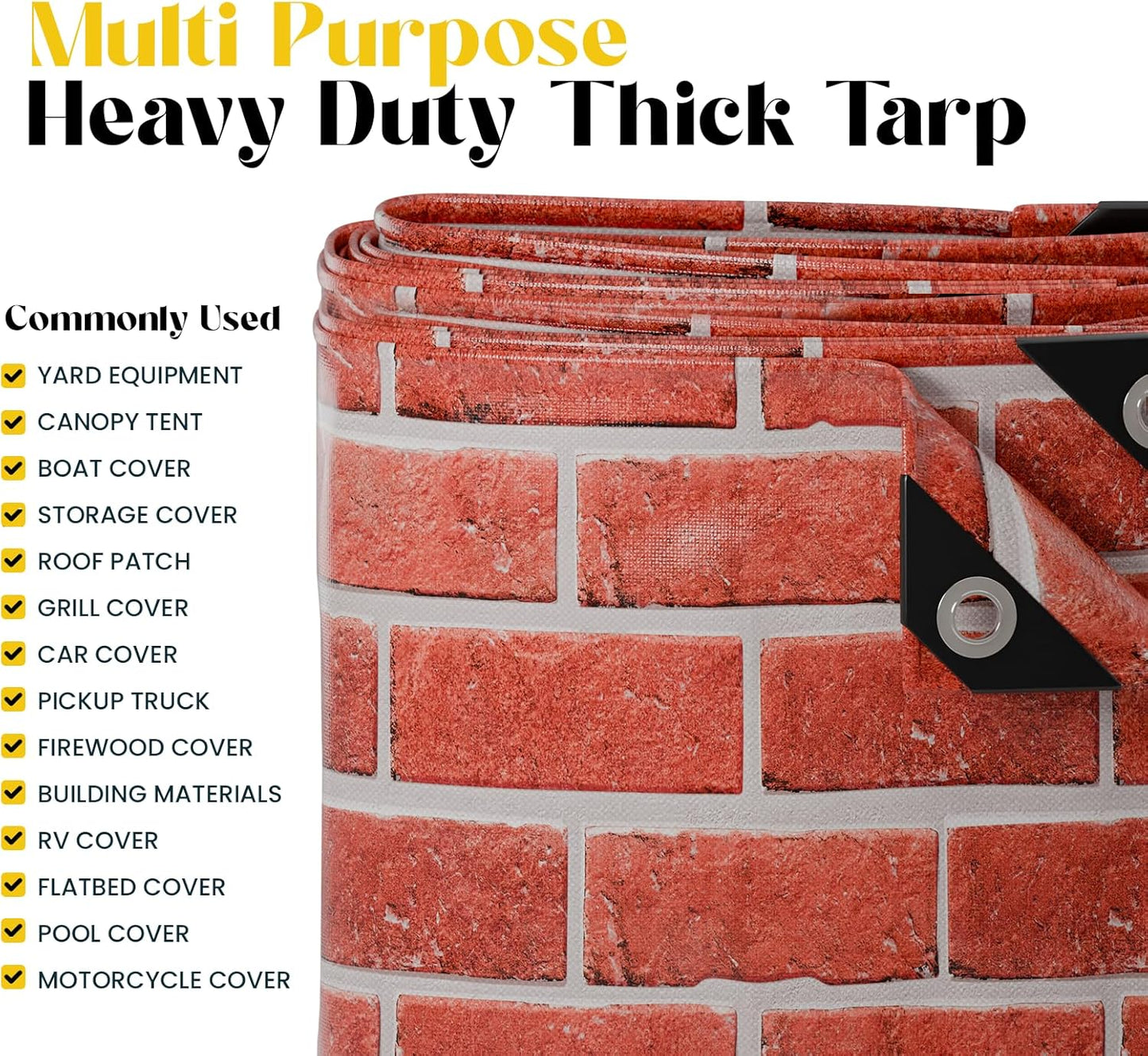 Core Tarps Extreme Heavy Duty 20 Mil Tarp Cover, Waterproof, UV Resistant, Rip and Tear Proof, Poly Tarpaulin with Reinforced Edges for Roof, Camping, Patio, Pool, Boat (Bricks/Black 30′ X 30′)