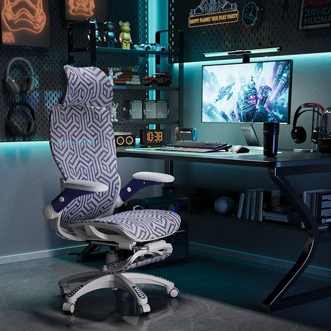 ELABEST X100 Ergonomic Mesh Office Chair with Footrest, Big and Tall Hone Desk Chair with 5D Flip-Up Arms, Adjustable 3D Lumbar Support,Gaming & Executive Computer Chairs for Long Hours