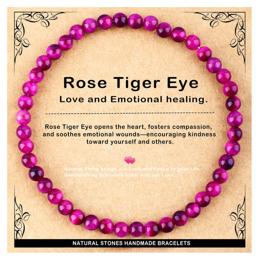 AD Beads 4mm Handmade Rose Tiger Eye Elastic Bracelet – Natural Gemstone for Love,emotional healing. – Meditation, Yoga, Healing and Energy Gift for Men Women