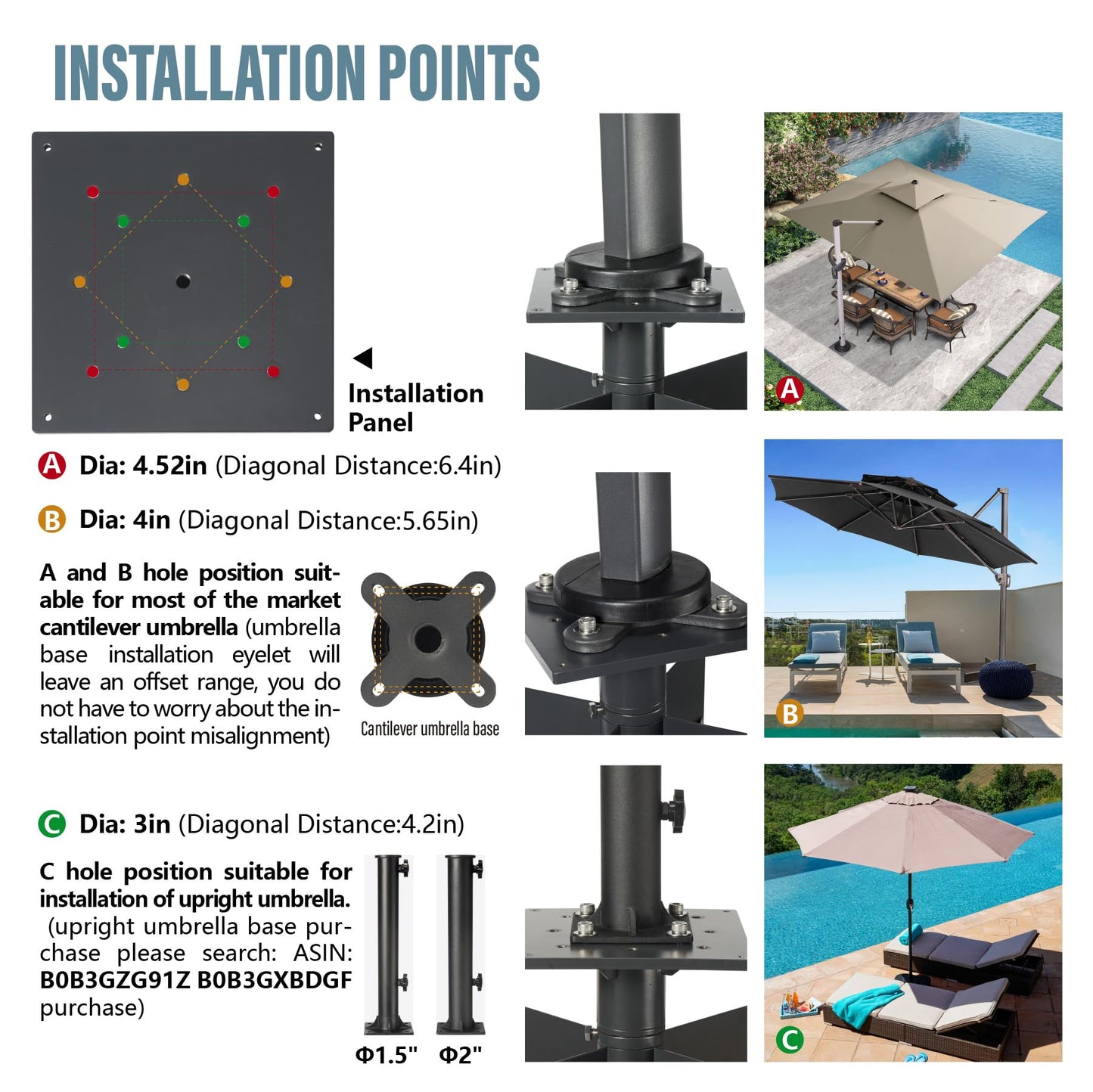 Wanhork In-ground Umbrella Base for Offset Cantilever Umbrellas, Stainless Steels Outdoor Umbrella Base, Upright Outdoor Umbrella Holder