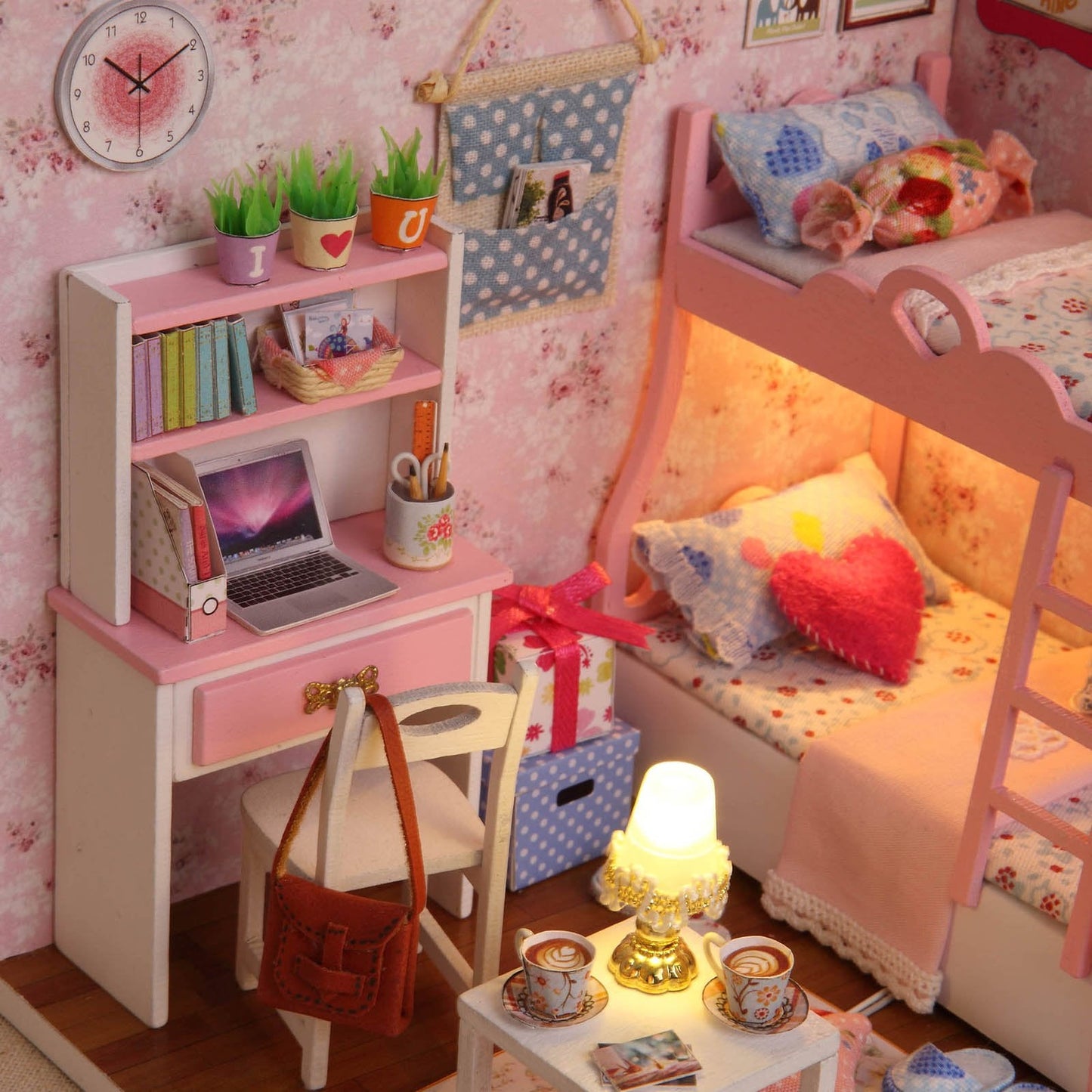 Ogrmar Wooden Dollhouse Miniatures DIY House Kit with Cover and Led Light-Blossom Age