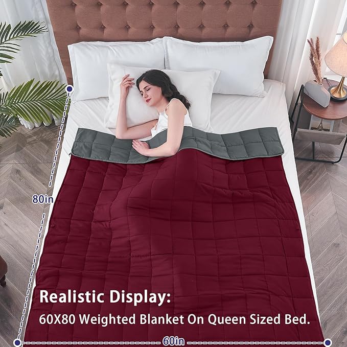 yescool Weighted Blanket for Adults (20 Lbs, 60”X 80”, Red Grey) Heavy Thick Bed Blanket Queen/Full Size for Sleeping Perfect for 190-210 Lbs, Cozy Gifts for Women, Machine Washable