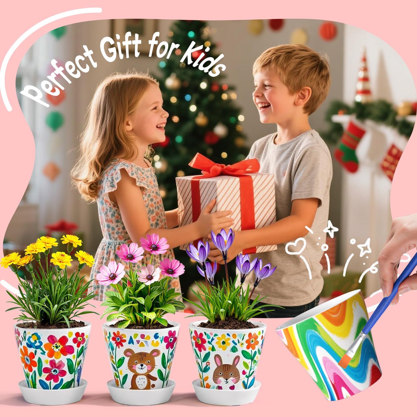 Kids Gardening Set Paint and Plant Flower Gardening Kit with 3 Pots, Kids Garden Flower Growing Kit Arts and Crafts Toys Gifts for Girls Boys Children Toys Gift for Girls Boys Ages 5 6 7 8 9 10 11 12