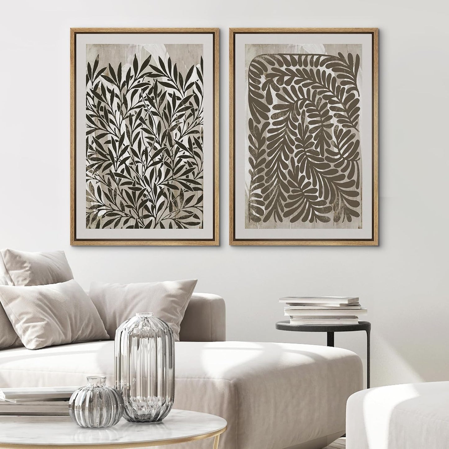 SIGNWIN Framed Canvas Print Wall Art Modern Botanical Abstract Black and Beige Leaf Illustrations Decorative for Living Room, Bedroom, Office - 24"x36"x2 Natural