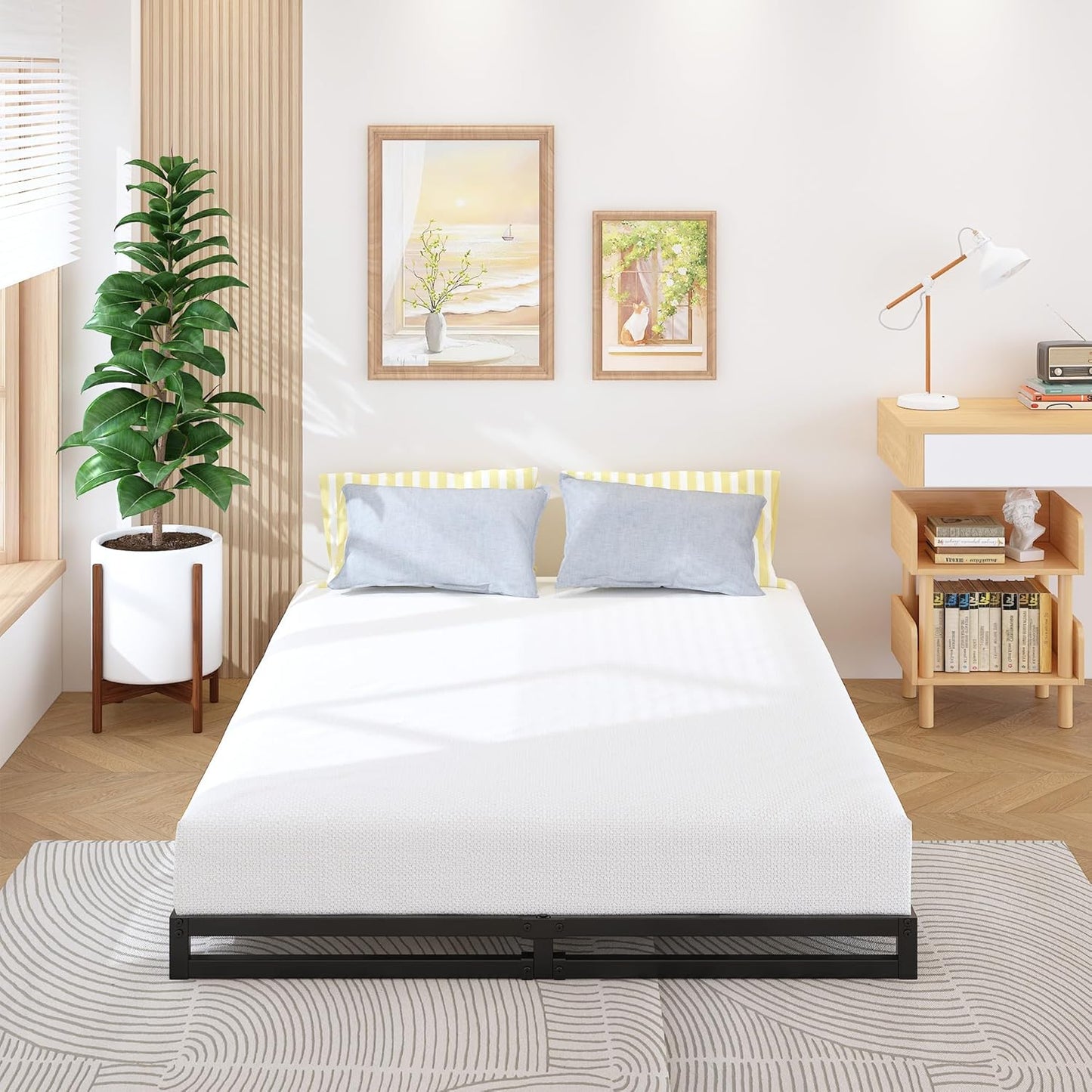 4 Inch King Size Bed Frame Sturdy Mattress Foundation, Heavy Duty Metal Platform with Steel Slats Support No Box Spring Needed, Noise Free, Easy Assembly, Black