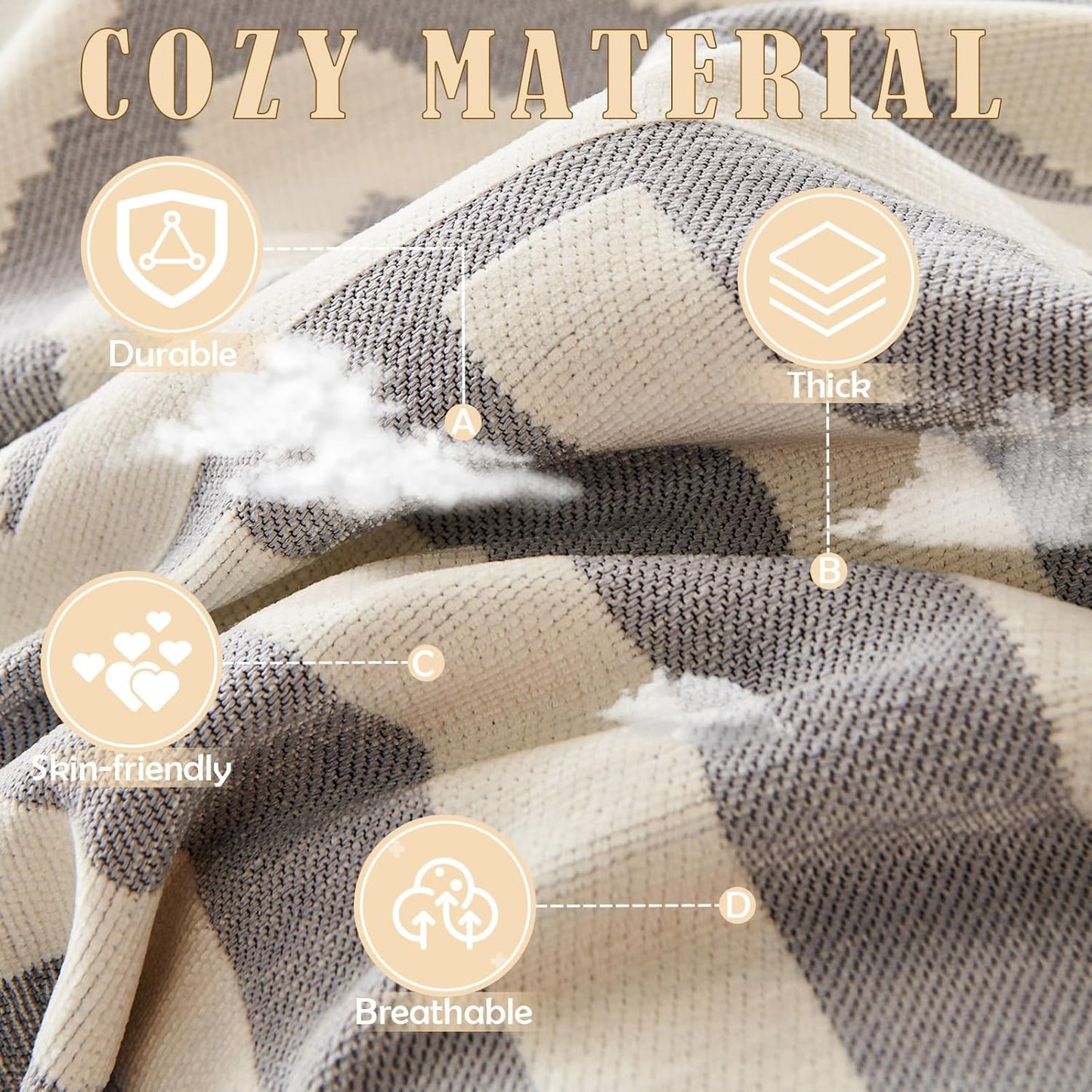 HANDONTIME Grey Sofa Cushion Covers Boho Couch Sofa Covers Dog Couch Cover for Sofa Chenille Couch Sofa Slipcover for Pets Sofa Cover Thick Washable Sectional Slip Covers for Sofas/Couches 71" X118"
