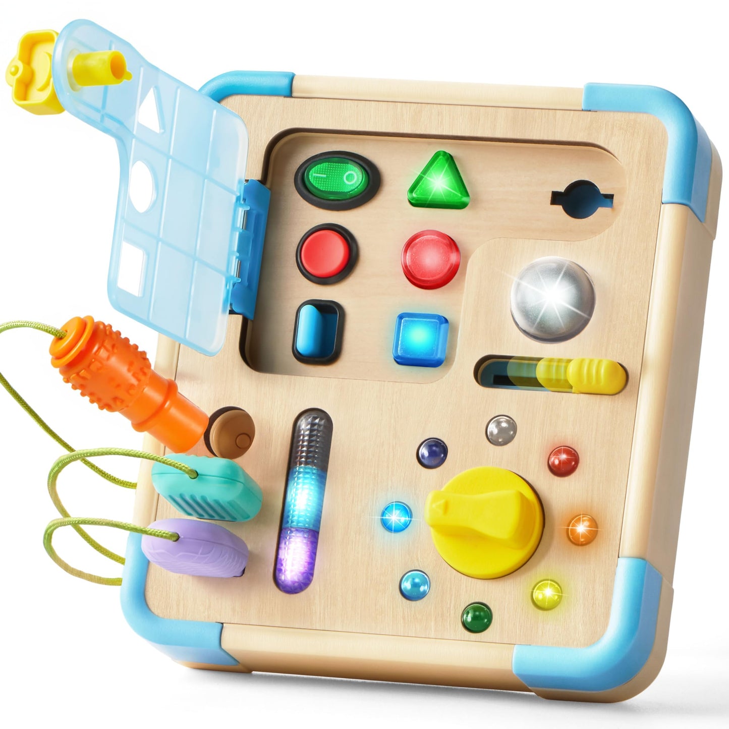 lalalark JOVA Electronic Busy Board – Montessori Learning Toddler Toy, 15 Lights & 9 Sounds, 5 Switches & Plugs, Sensory, Fidget, Travel Activities, Early Development, Easter Baby Gifts Toys Age 18M+