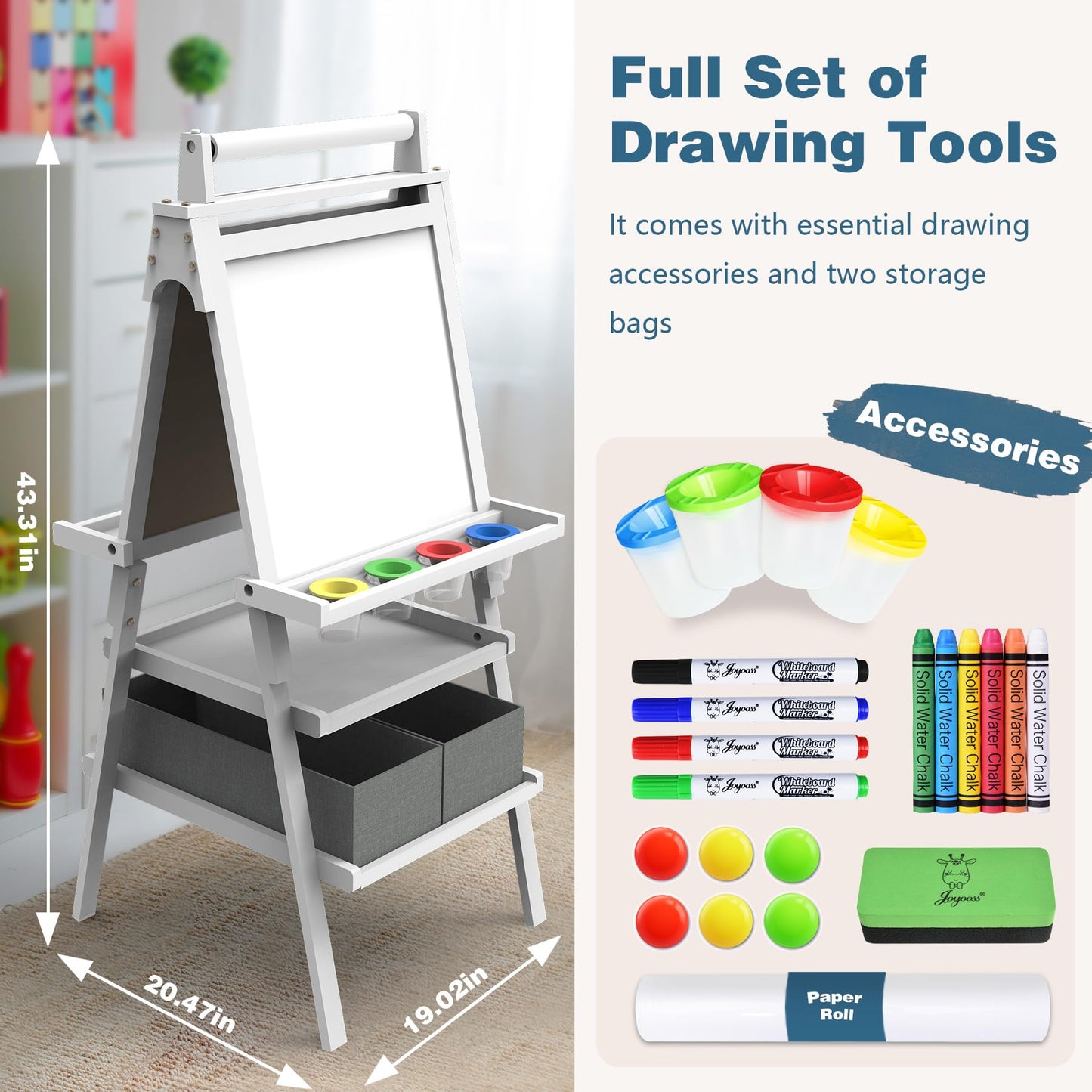 JOYOOSS Art Easel for Kids Ages 4-8 Easels for Toddlers Art Kids Easel Ages 8-12 Wooden Magnetic Whiteboard Chalkboard with Paper Roll for Kid Dry Erase Board Drawing Easels