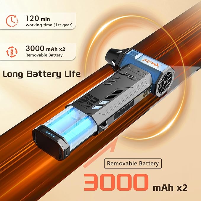 Air Duster -250000RPM- Snow Blower, Replaceable Batteries 2pcs,Long Life-mini Blower, 3-Gear Adjustable- Electeic Air Duster for Keyboard,PCs,Outdoors,Snow,Leaves,Car Cleaning (2*Batteries)