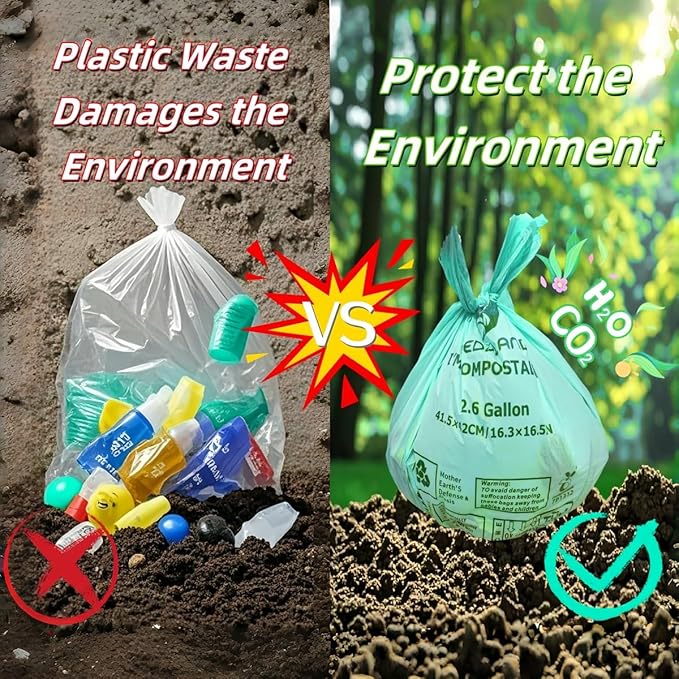 BPI Certified Compostable Trash Bags 4 Gallon (120Count) - 2X Thicker Than Regular, Leakproof for Kitchen/Bathroom Waste, 90-Day Breakdownin Home/Industrial Use, 0.79mils Plant-Based