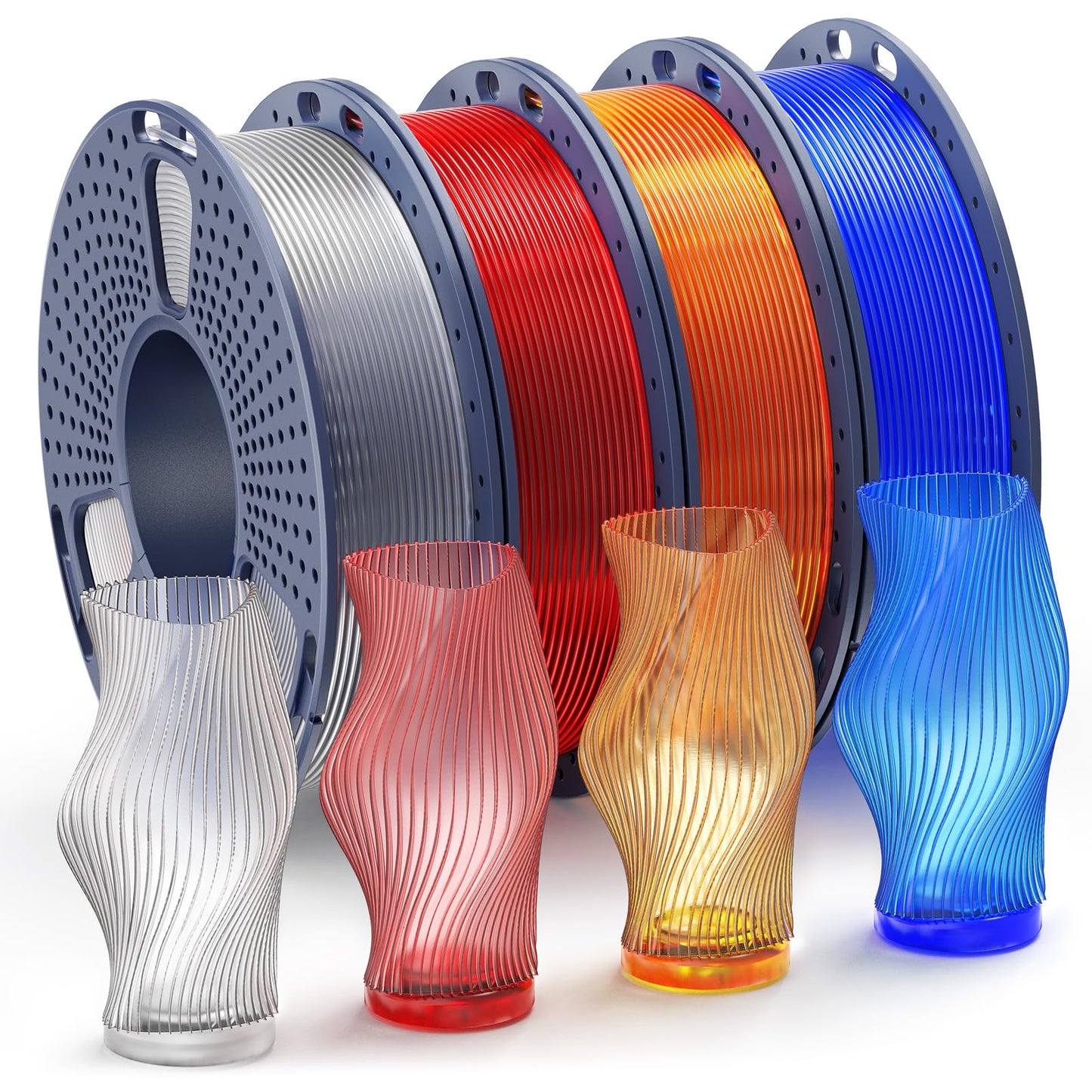 SUNLU Clear PLA Filament 1.75mm Bundle, 3D Printer Filament Bundle Multicolor, Individually Vacuum Packed, 250g Spool, 4 Rolls,