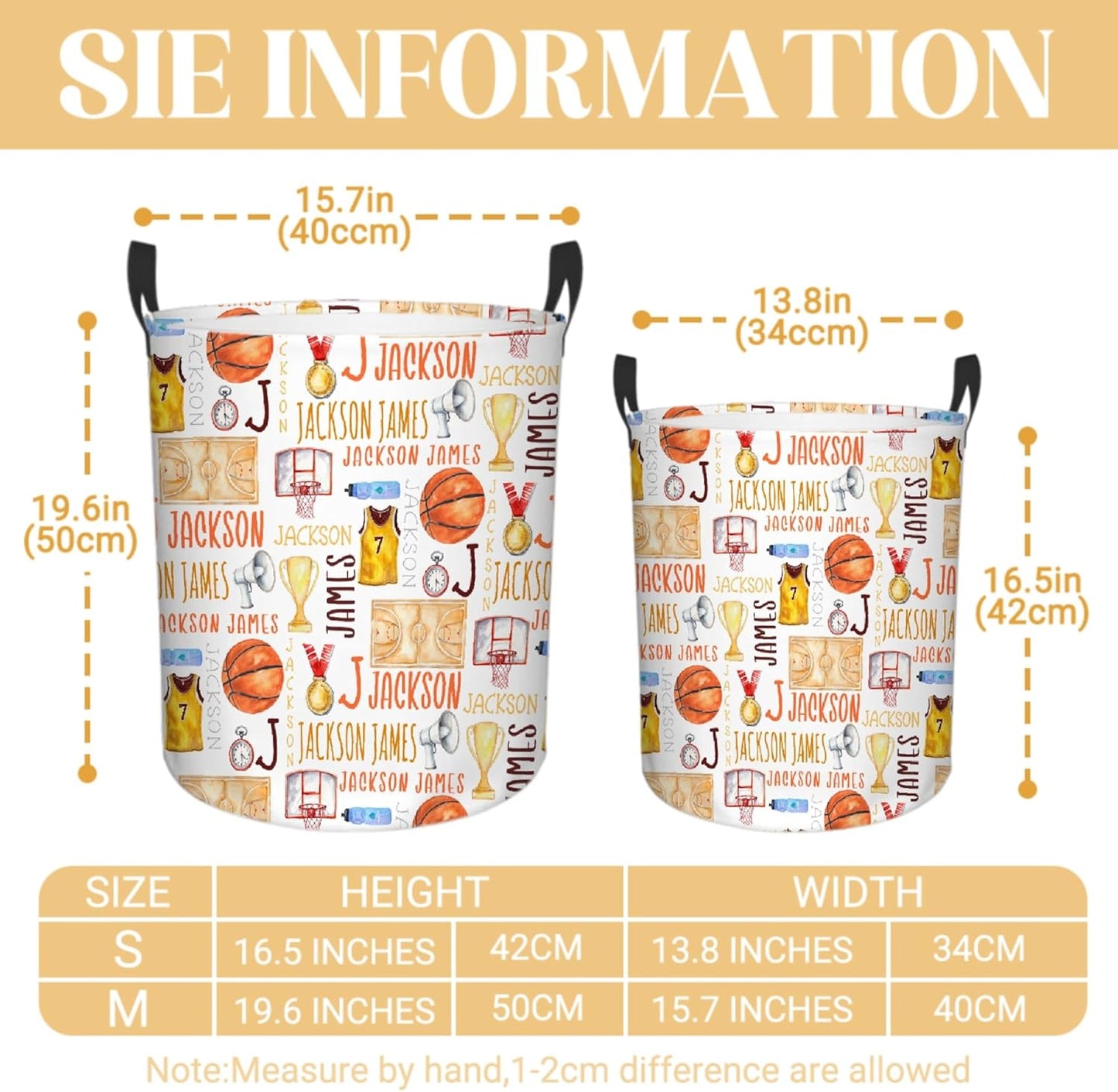 Personalized Basketball Laundry Basket, Custom Sports Laundry Hamper With Name Gifts For Kids Baby Adults, Collapsible Dirty Clothes Storage Organizer With Handles M 19.6 X 15.7in