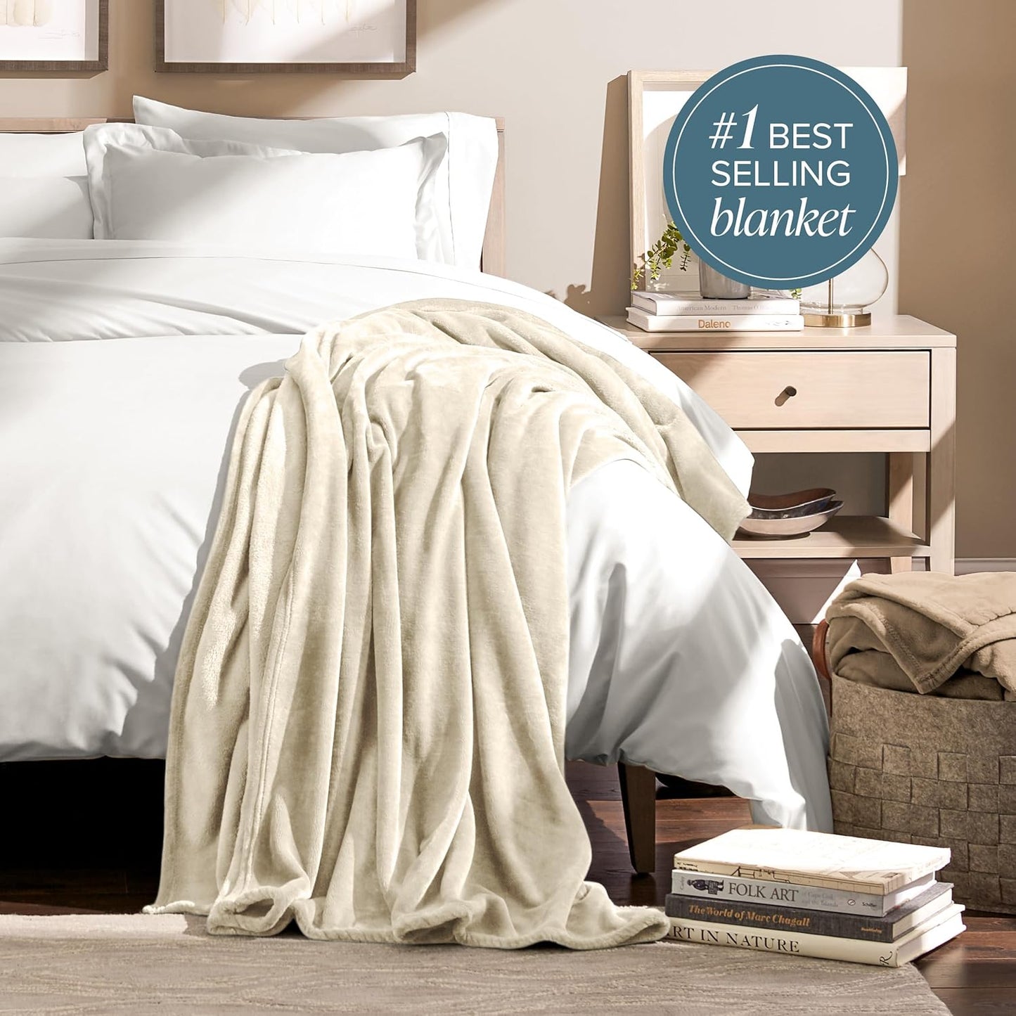 Bare Home Fleece Blanket - Full/Queen - Ultra-Soft Lightweight for Bed, Sofa, and Couch - Luxury Microplush - Cozy Warm Blanket (Full/Queen, Oyster)