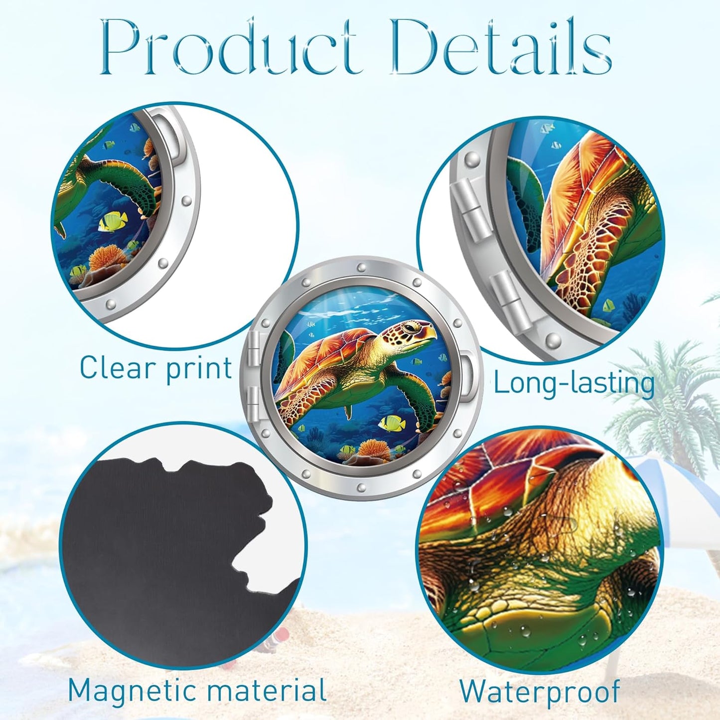 Cruise Ship Door Decorations Magnetic, 4 Pcs Large Porthole Sea Turtle Dolphin Ray Tropical Fish Cruise Magnets, Sea Animals Magnetic Ship Cabin Door Signs Fridge Decor
