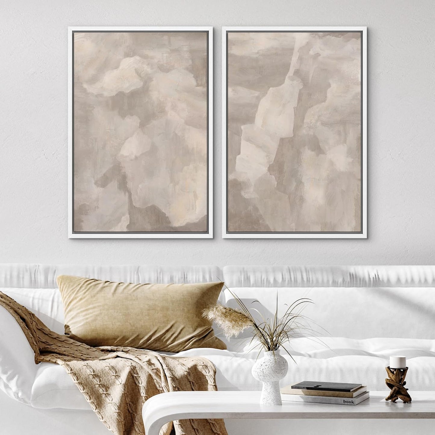 SIGNWIN Framed Canvas Print Wall Art Textured Abstract Earthy Beige Tones Illustrations Modern Art Decorative Contemporary for Living Room, Bedroom, Office - 16"x24"x2 White