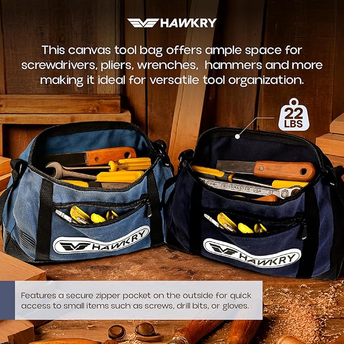 HAWKRY Heavy Duty Canvas Tool Bag Set of 2 – Waterproof Canvas Zipper Pouch, Garden Tool Bag, Construction Bags Heavy Duty, Small Zipper Pouch, Motorcycle Tool, Multipurpose Fishing Bag