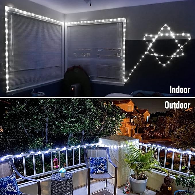 JMEXSUSS 2 Pack White Christmas Lights Battery Operated Rope Lights Outdoor Waterproof, Total 200 LED 8 Modes Battery Powered String Light with Remote for Tree Christmas Decorations