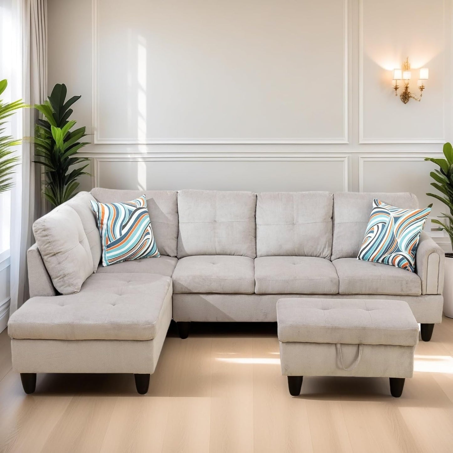 L Shaped Sectional Couches for Living Room, Modern Modular Sectional Sofa with Ottoman Storage, Comfy L Shaped Couch with Chaise for Bedroom Apartment Furniture, Gray