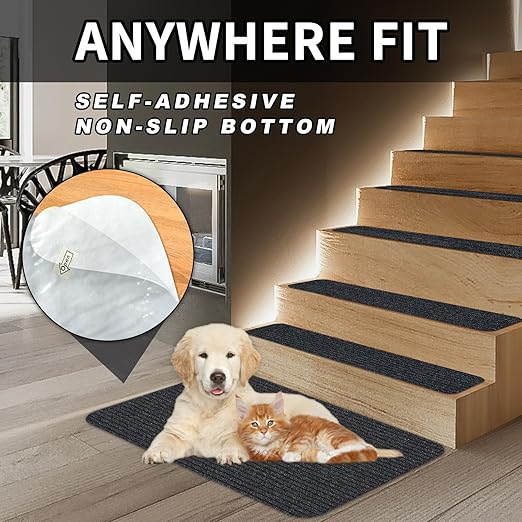 Stair Treads for Wooden Steps Carpet, Non-Slip Stair Runner Indoor Outdoor Stair Tread Mats Covers Pads, 19" x 31"Matching Landing Step Runner for Elders, Kids and Dogs (19" x 31", Grey)