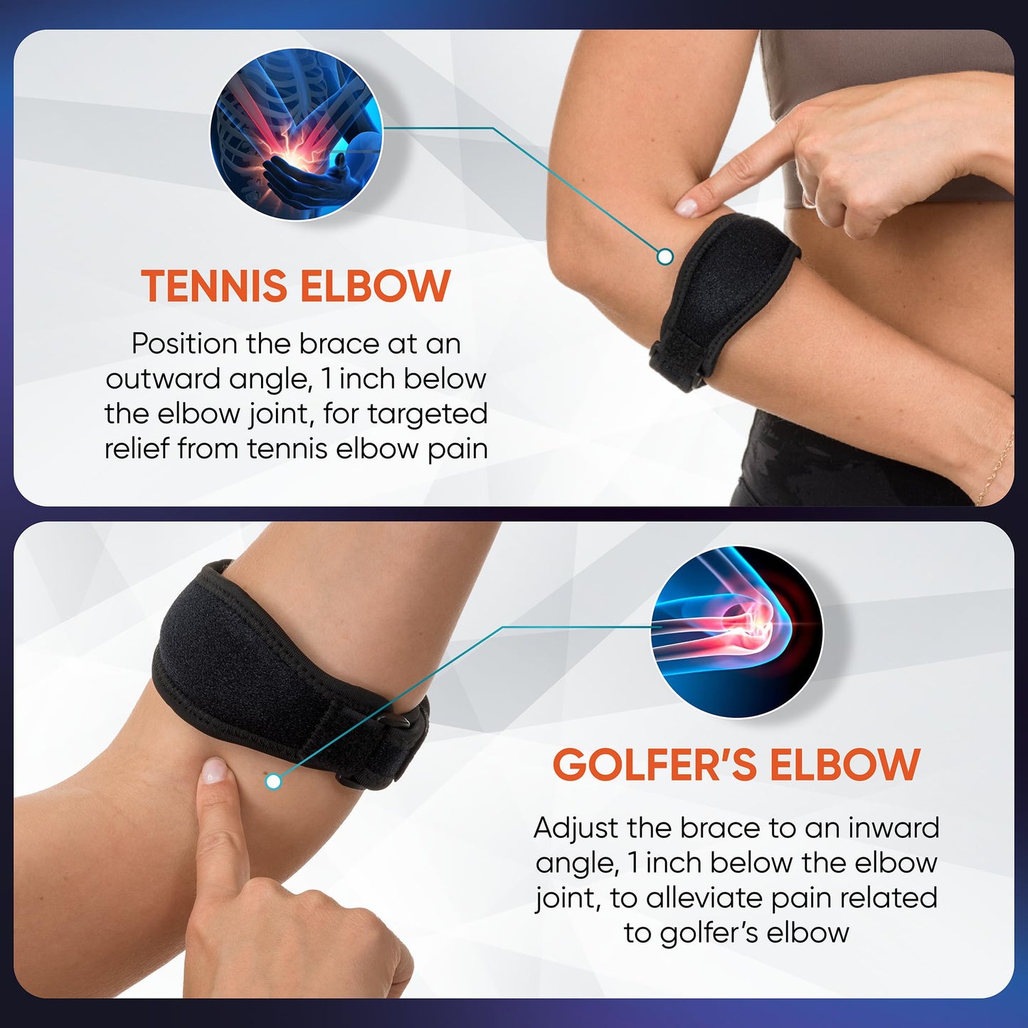 PhysFlex 2-Pack Elbow Brace for Men & Women, Adjustable Tennis & Golfer's Elbow Support Strap for Tendonitis Pain Relief - Compression Pad for Arm, Forearm, Tendon Pain Relief (Pink)